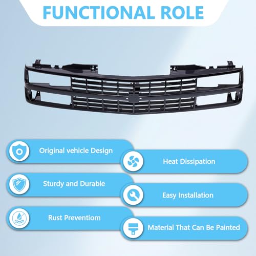 Perfit Liner Front Black Grille Grill Compatible with 1988-1993 Chevrolet C10 C/K 1500 2500 3500 Pickup Truck Blazer SUV Fits Early Design GM1200228 15615108