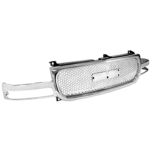 Spec-D Tuning Upper Round Hole Mesh Hood Grill Grille Chrome Compatible with 2000-2006 GMC Yukon Xl