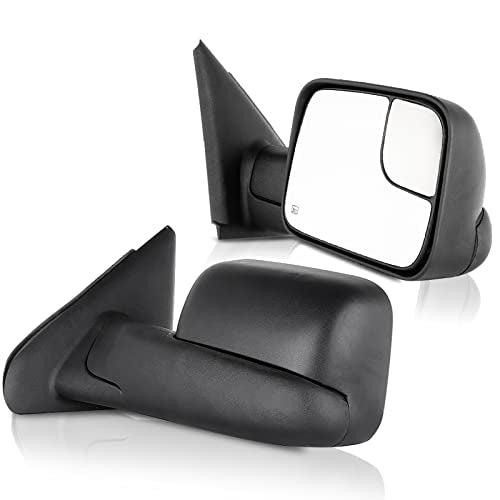 ECCPP Towing Mirrors Fit 02-08 For Dodge For Ram 1500 03-09 For Dodge For Ram 2500 3500 Pickup Truck Power Heated Tow Folding Side View Black Mirror Pair Set Right Passenger And Left Driver Side