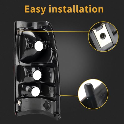 MiKaFex Tail Light Housing Compatible With 1999-2002 Chevy Silverado 1500 2500 3500 1999-2006 GMC Sierra Driver and Passenger Side Red Rear Brake Lamps Without Bulb,Red+Amber+White, Black Edge