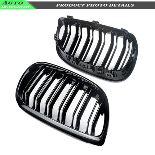 BLWGROW Front Kidney Grille Glossy Black Compatible with 2006-2009 3 Series E92 & E93 Double Slats Grill Gloss Black