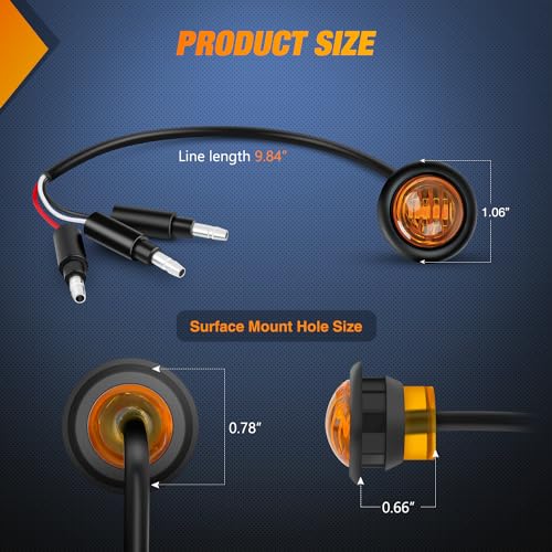 Nilight 3/4Inch Round Marker Light 10PCS Amber LED Turn Signals 3 Connectors Side Indicator Bullet Clearance Lights IP68 Waterproof for Trailer Truck Camper Van Boat Bus