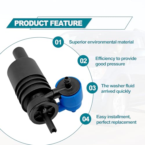 NOTISH Windshield Washer Motor Pump, Spray Windshield Washer Fluid Pump with Grommet, Compatible with Jeep, Dodge, Chrysler, Volkswagen, Audi, BMW, Chevrolet, Ford