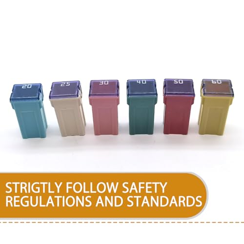 dawfall 6 PCS Automotive 20A 25A 30A 40A 50A 60A 32V Long Fuse Combo Kit, Color Coded Waterproof Housing Fuse Kit, Portable Replacement Accessories, Suitable for Cars, Trucks, SUVs (Multicolored)