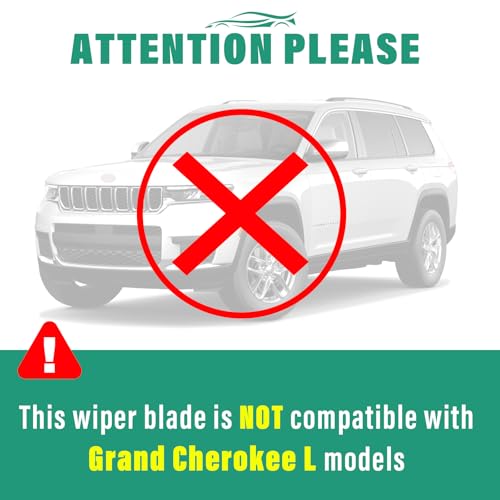 26" 20" 12" Windshield Wiper Blades Replacement for Jeep Grand Cherokee 2022 2023 2024 2025 (Not Suitable for Cherokee L) Premium All Weather Front Rear Wipers Set - OEM Quality (Pack of 3)