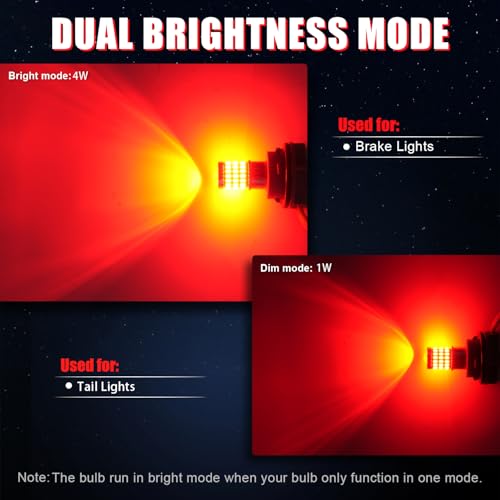 iBrightstar 1157 LED Bulb Red, BAY15D 2057 2357 7528 LED Brake Light Bulbs Super Bright for Rear Brake Lights and Tail Lights, 2 Pack