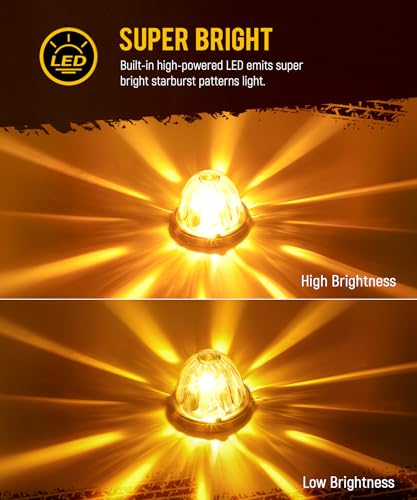 Partsam 2Pcs Glass Watermelon Lights [Patented] Clear Lens Amber LED Side Marker Turn Signal Lights with Bezel Replacement for Kenworth Peterbilt Freightliner Trucks