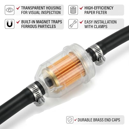 CocoMocart 10 Pack 1/4 Inch Inline Fuel Filter for Kawasaki Briggs & Stratton Kohler Engines - Universal Replacement Gasoline Filters with Magnet 1/4" and 5/16" For John Deere