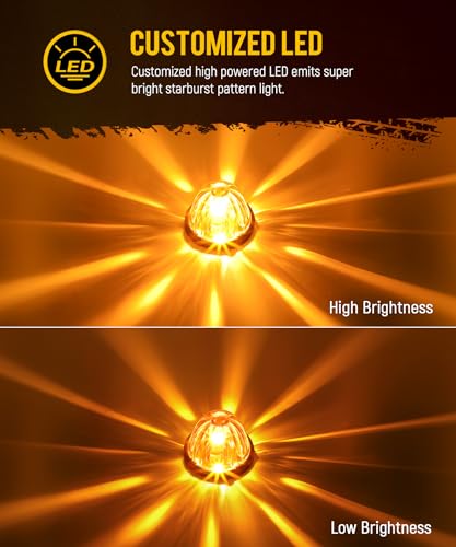 Partsam 2Pcs Amber Glass Lens Watermelon Lights [Patented] LED Side Marker Turn Signal Lights with Stainless Steel Bezel Replacement for Kenworth Peterbilt Freightliner