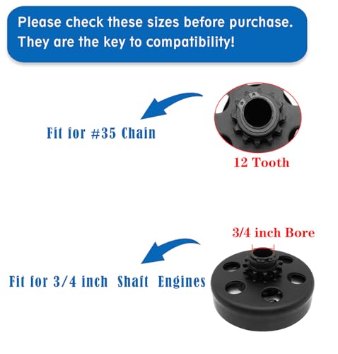 GYMMEDS Go Kart Clutch 3/4" Bore 12 Tooth with #35 Chain, Centrifugal Clutch for Predator 212, Honda GC GX Engines and Most 2-6.5HP Small Engines performance Parts for MiniBike, Go Kart, Lawnmower.