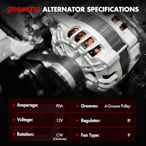 GDSMOTU New Alternator Compatible for Hyundai Accent 2006-2009 1.6L for Tiburon 2004-2007 2.0L for Tucson 2006-2009 2.0L, 90AMP/12 Volt Alternator AVA0048 113657 37300-22650 2655023