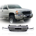 JustDrivably Front Grille Chrome Shell Grill Black Insert Compatible With 2003-2007 GMC SIERRA 1500 2500 19130791 GM1200475