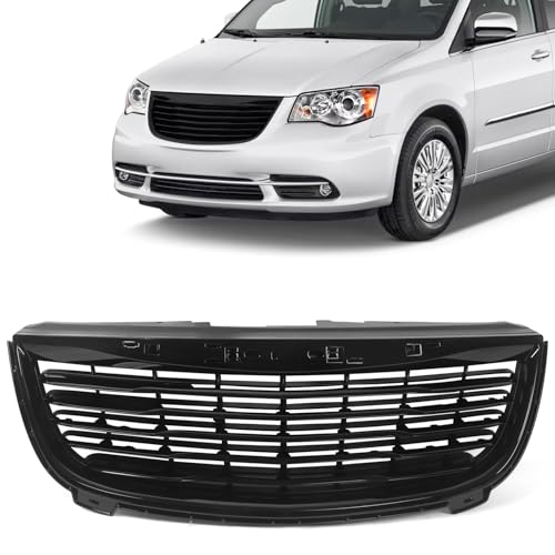 JOLONG Front Upper Grille for Chrysler Town & Country 2011-2016 GlossyBlack