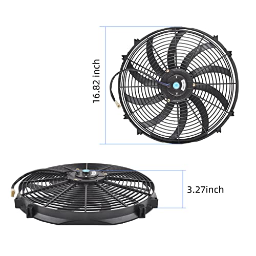 16 Inch Slim Fan Push Pull Electric Radiator Cooling Fan Universal High Performance 12V 120W Motor with Fan Mounting Kit (Black)