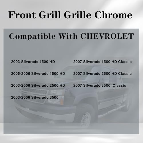 JustDrivably Front Grille Grill Chrome Frame Black Honeycomb Insert Compatible With Silverado 2003-2006 1500 HD / 2500 HD / 3500 &2007 1500 HD/2500 HD/ 3500 Classic GM1200546 (W/O Molding Trim)