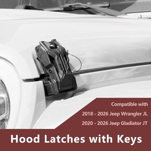 Upgraded Jeep Hood Latches with Keys, Hood Latch for 2018-2026 Jeep Wrangler JL JLU 4XE Jeep Gladiator JT, Anti-Theft Hood Lock Catch Latches Accessories, Off-Road Modified Style, 1 Pair (Not for JK)