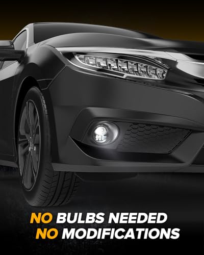 New LED Fog Lights Assembly Compatible with Honda Sedan models 2013-2021 Civic, 2015-2020 Fit, 2019-2022 HR-V, 2013-2015 Accord Replacement Driving lights Fog Lamps DOT Approved Black 1 Pair