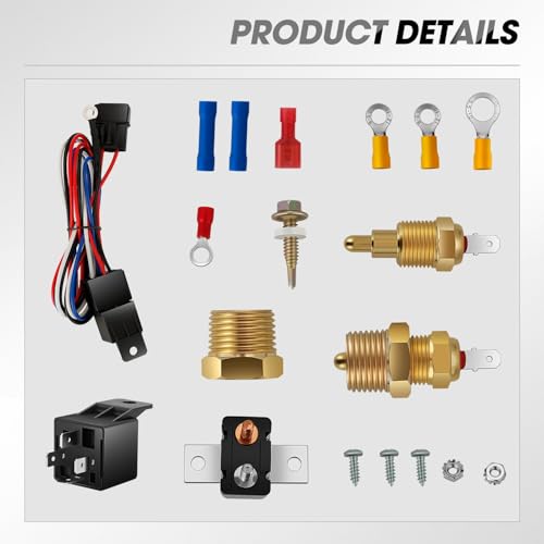 DNA Motoring 2pcs 10Inch Electric Radiator Cooling Fan Thermostat Wiring Switch Relay Kit, Universal High Performance Slim Fan Push Pull Electric Radiator with Mount Kit, RAF-10X2+SW-KIT