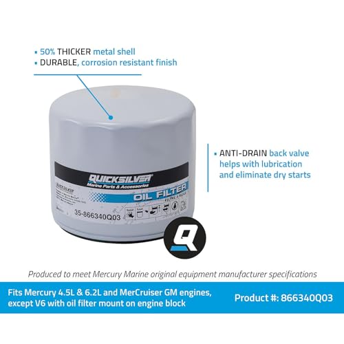 Quicksilver 866340Q03 Sterndrive and Inboard Spin-On Oil Filter for MerCruiser and GM Marine Engines