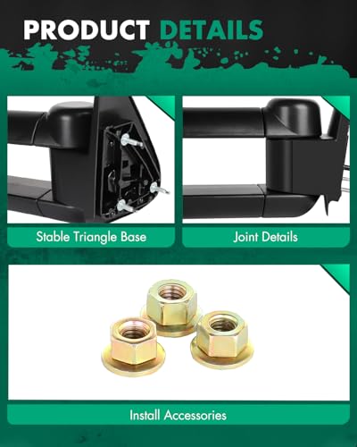 SCITOO Towing Mirrors Fit Chevy GMC Exterior Accessories Mirrors Fit 1999-2007 Chevy/GMC Silverado/Sierra 1500 2500HD 3500HD with Convex Glass Manual Controlling and Telescoping Features