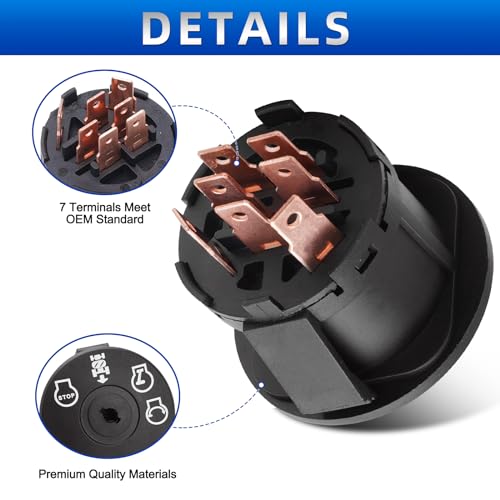 Lawn Mower Ignition Switch 4 Position with Key 7 terminals Compatible with Husqvarna AYP Craftsman Poulan Sears Lawn Mower Rider Replace# 193350 532193350
