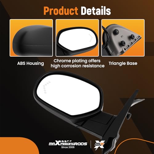 maXpeedingrods Pair Driver & Passenger Side View Mirrors Power for Chevy Silverado GMC Sierra 1500 2007-2013, Suburban Yukon XL 1500 2007-2014 Heated Manual Folding LED Arrow Turn Signal