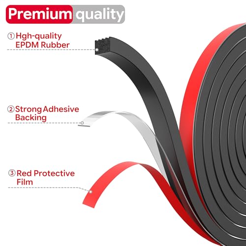 UIOCSSC 26Ft EPDM Rubber Weather Stripping Foam RV Door Seal Self-Adhesive Marine Hatch & RV Door Seal, Automotive Weatherstrip for Enclosed Trailer, Boat, Truck Bed & Home, W:0.625"; H:0.375"