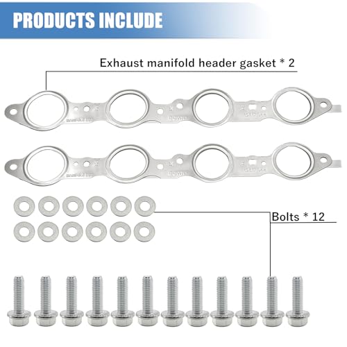 Sorello 2 PCS MLS Exhaust Header Manifold Gasket with Bolts Compatible with Cadillac CTS Escalade for Chevy Camaro Silverado GMC Pontiac for LS Engines 4.8L 5.3L 5.7L - Replaces 12617944 12600530