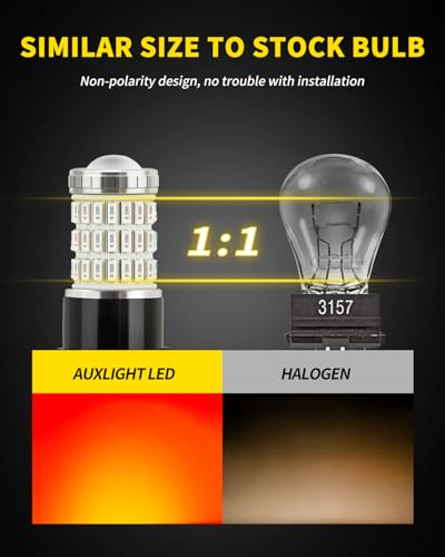 AUXLIGHT LED Strobe/Flash Brake Tail Light Bulbs 3157 3156 LED Bulb Red 320% Brighter 3057 3056 4157 T25 Led Bulbs for Tail Stop Brake Lights (Brilliant Red, Pack of 2)