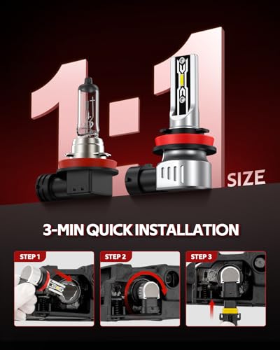 Torchbeam H11/H16/H8 LED Fog Light Bulb, 12000 Lumen Upgrade,600% Brightness H11 LED Fog Lights, 1:1 Replacement For Cars,Trucks,and SUVs,3-Minute Quick Installation,Pack of 2