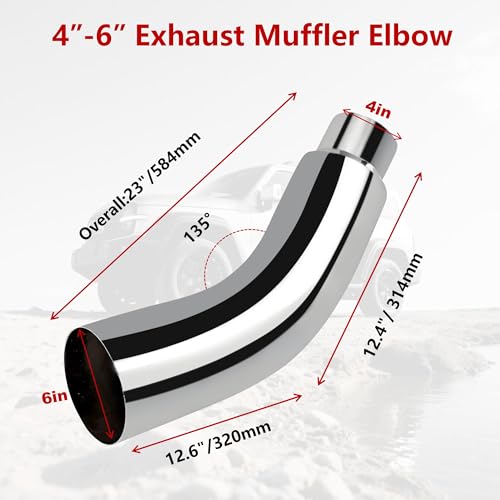 Universal 4" to 6" Exhaust Elbow Pipe with Steel Clamp - Silver Chrome or Black Painted for Car, Truck & Diesel