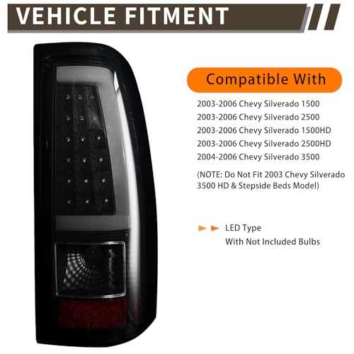 MiKaFex Tail Light Assembly Compatible With Chevy Silverado 1500 2500 3500 2003-2006 Driver and Passenger Side LED Smoke Black Rear Brake Lamps With Bulb Inside And Wiring Harness