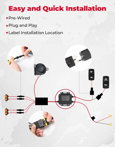 KEMIMOTO UTV Turn Signal Kit with 110D Horn, Plug and Play UTV ATV Blinker with Rocker Switch, Universal Street Legal Kit Compatible with Polaris, Can-Am, Kawasaki (Without License Plate Holder)