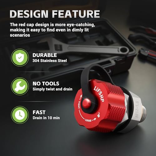 LIFSHP Oil Drain Valve,Oil Drain Plug for DIY Oil Changes At Home No Tools,No Mess,No Cleanup, M12x1.5 Thread Size