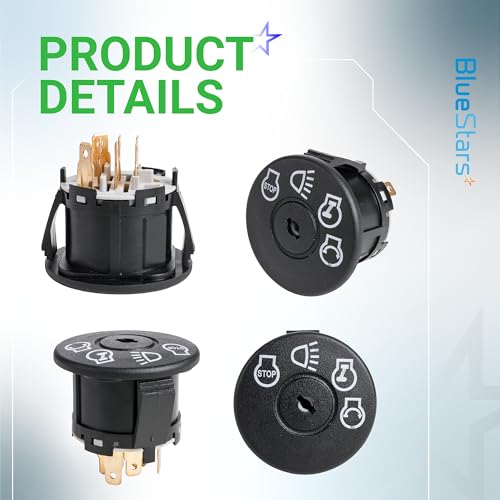 BlueStars 532175566 GY20074 Ignition Switch with Key 4-Position 7-Terminal - for Husqvarna Craftsman Dixon Cub Cadet John Deere L105 L100 L110 E100 D100 LA100 Lawn Mower 175566 175442 163968 925-1741