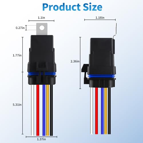 Ronybuy 5-Pin Waterproof Relay Kit 40/30 AMP 12V Relay Switch with Harness Heavy Duty 12&16 AWG Tinned Copper Wires, SPDT Automotive Relay Kit for Horns Starters Radiator Motor Fans, Pack of 5