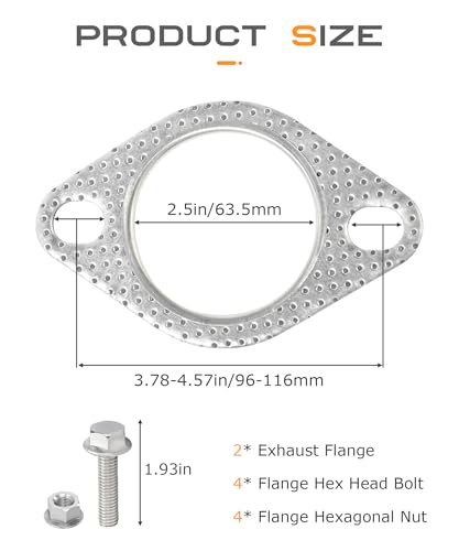 SCUARI 2PCS Exhaust Gasket,Car Accessories Exhaust Flange Gasket,Muffler Gasket,Catalytic Converter Gasket,Exhaust Flange Repair Kit with Bolt & Nut,Fit for Car,Truck,Replace #120-06310-0002 (2.5inch)