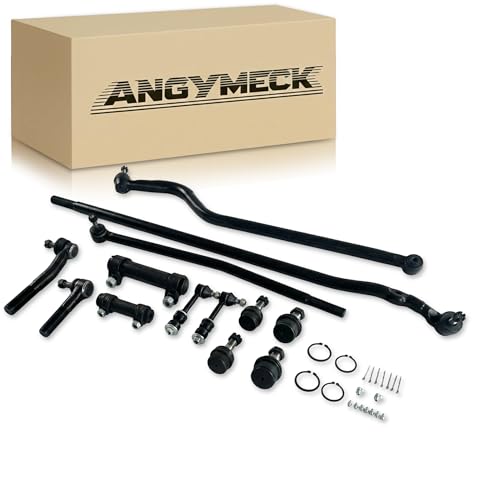 AngyMeck 13Pc Front Suspension Steering Kit for 1998-1999 Dodge Ram 2500 3500 4WD, Heavy Duty Track Bar, Upper Lower Ball Joints, Inner Outer Tie Rods, Sway Bar Links, Adjusting Sleeves