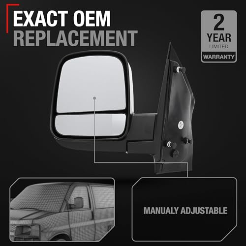 Driver Side Mirror Compatible with 2008-2015 Chevrolet Express & GMC Savana 1500, 2008-2021 Express & Savana 2500 3500, Manual Folding, Dual Glass, Textured Black - OEM 20838065, GM1320395