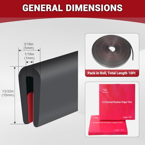 Rubber Edge Trim, 1/16" Self Adhesive Flexible U Channel Edge Protecter for Sheet Metal, Car Doors, U Shaped Sharp Edge Guards, Fit for 0-5/64" Wide Edge, Black Color, 10Ft, EPDM Material
