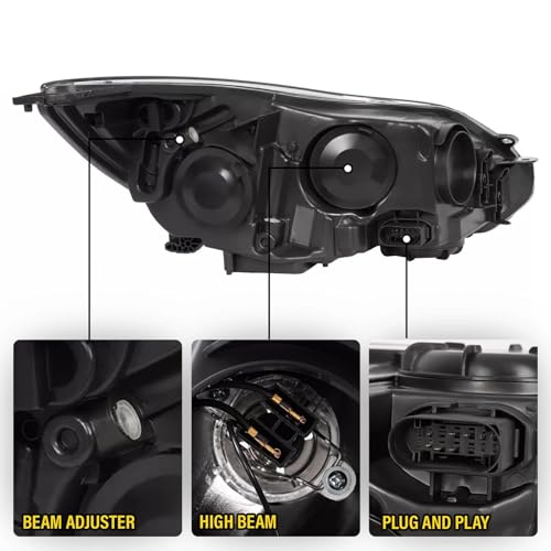 Headlights Assembly Pair with Bulbs for 2012 2013 2014 Ford Focus S SE ST SEL Halogen Head Lamps Replacement Driver and Passenger Side,Black Housing Amber Reflector