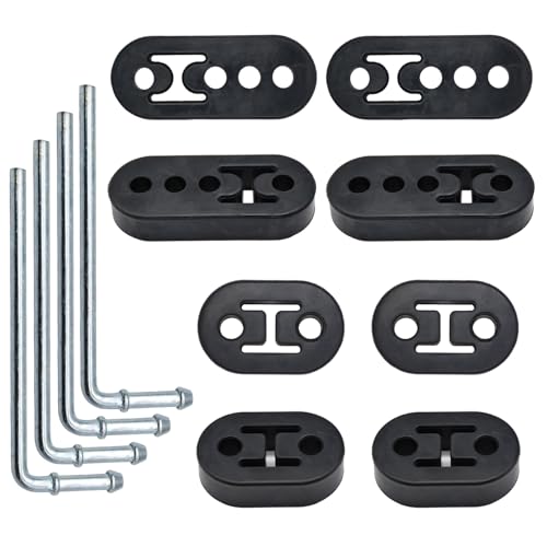 Luumtee Rubber Exhaust Hanger,2 Holes and 4 Holes Adjustable Muffler Hanger(0.47" Hole Diameter),90°Bend Universal Weld in Place Exhaust Hanger Rod (12 PCS)