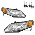 KarSpareHub Headlights Assembly for 2006-2011 Honda Civic 4-Door Headlamp Replacement Chrome Housing Driver & Passenger Side (NOT fit 2-Door)