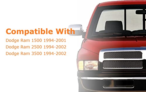 Front Grille Assembly Compatible With Dodge Ram 1500 Grill 1994-2002 / Ram 2500 3500 1994-2001 With Chrome Frame Shell With Chrome Honeycomb Mesh Insert (Except Sport Package)
