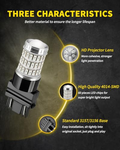 AUXLIGHT LED Strobe/Flash Brake Tail Light Bulbs 3157 3156 LED Bulb Red 320% Brighter 3057 3056 4157 T25 Led Bulbs for Tail Stop Brake Lights (Brilliant Red, Pack of 2)