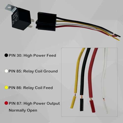 EVODAMP SHOX 12V 4 PIN Relay with Harness, JD1912 12 Volt 40 Amp SPST Automotive Relay with Sockets and Wires for Car Truck Van Motorcycle Boat 5 Pack