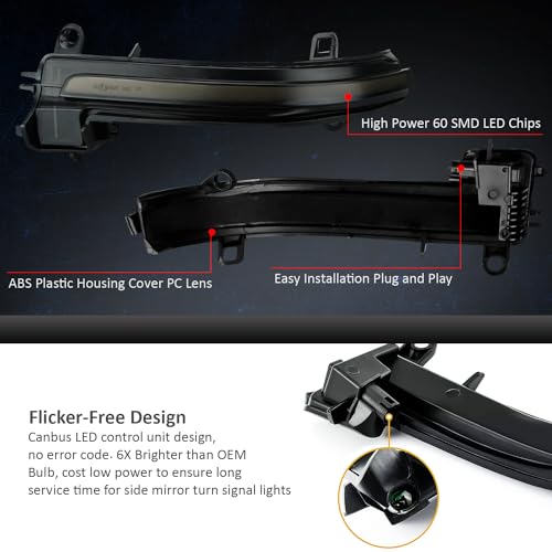 D-Lumina Dynamic LED Side Mirror Sequential Turn Signal Lights Smoked Lens for BMW 1 2 3 4 Series F20 F21 F22 F23 F87 F30 F31 F34 F35 F80 F32 F33 F36 X1 E84 i3, Side Marker Blinkers Mirror Light Lamp