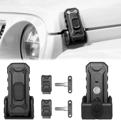 Locking Hood Latch with Keys, Jeep Hood Latch Compatible with 2018-2026 Jeep Wrangler JL JLU Jeep Gladiator JT, Anti-Theft Hood Lock Catch Latch Accessories, Dust & Water Resistant, 1 Pair(Not for JK)