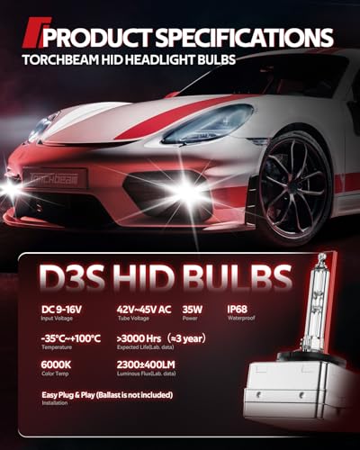Torchbeam D3S HID Bulbs, 6000K Cool White, 35W 66340 42403 42302 (42403C1) Replace HID Xenon Bulbs, (Not fit Halogen Assembly), Pack of 2