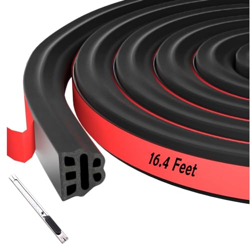 Car Door Rubber Seal Strip, Universal Automotive Weather Stripping Double Layer Self-Adhesive Weatherstrip, Soundproof Sealing Strip for Cars, Trucks, RVs, Pickups (16.4FT)
